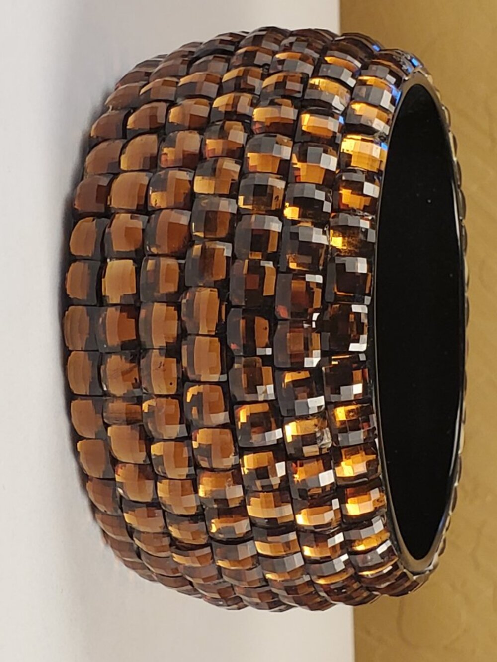 Stunning Glitz and Glam Amber Pave' Rhinestone Wide Chunky Bangle Bracelet